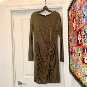 Ted Baker. Chic metallic gold knot dress. 4/M. New